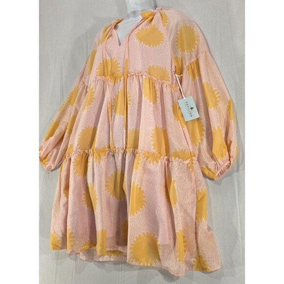 NWT J. Marie Sarah Dress Tiered Babydoll Balloon Slv Pockets Pink Orange Flowy S - Picture 8 of 15
